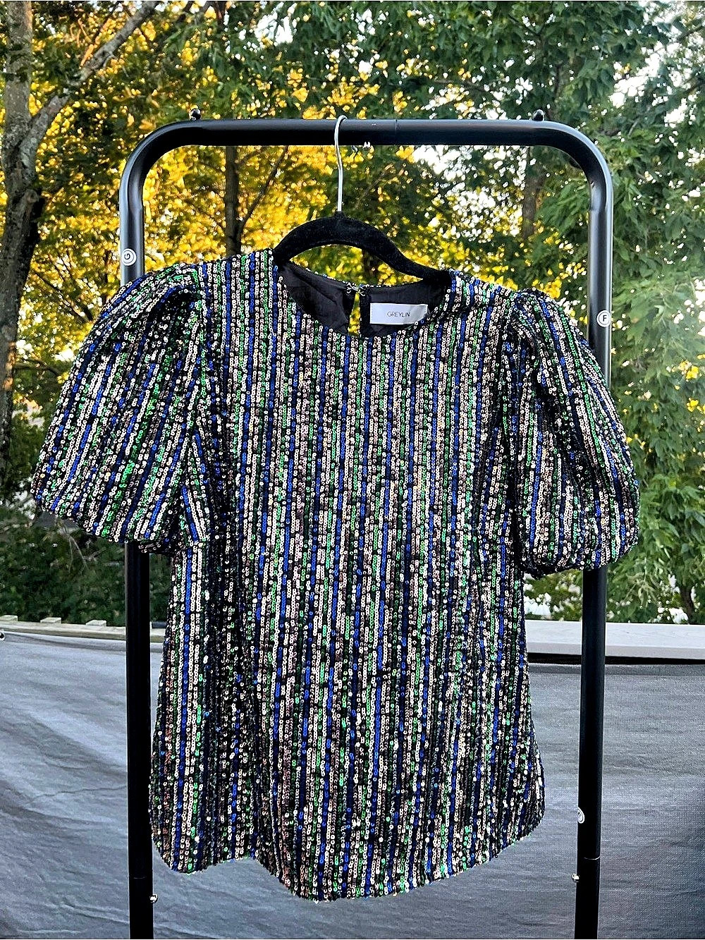 GREYLIN Sequin Stripe Short Sleeve Top small NWT